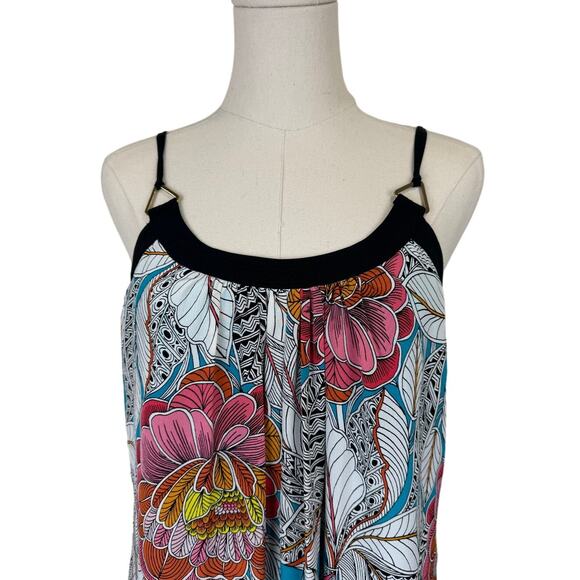 Trina Turk Floral Silk Long Midi Dress Spaghetti Strap Black White Aqua Size S - Picture 3 of 16